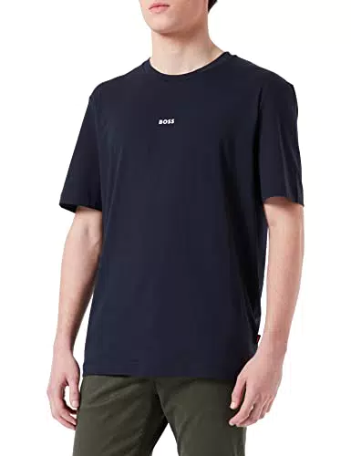 BOSS Herren TChup Relaxed-Fit T-Shirt aus Stretch-Baumwolle mit Logo-Print Dunkelgrün XL