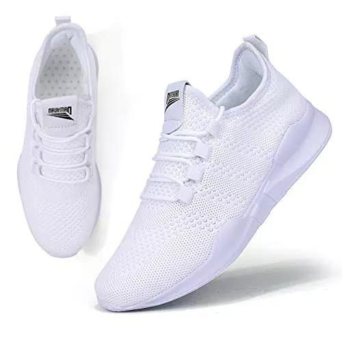 BUBUDENG Damen Turnschuhe Sportschuhe Freizeitschuhe Atmungsaktiv Laufschuhe Straßenlaufschuhe Sneaker Trainer für Outdoor Fitness Gym Walkingschuhe Weiß