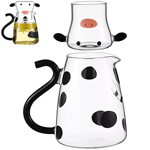 Karaffen-Set von Cabilock mit Bechern - Glas Wasserkrug mit Deckel für Saft, Eistee und Milch