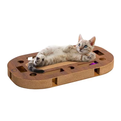 CanadianCat Company | Katzenspielplatz mit Kratzpappe und interaktivem Katzenspielzeug in Holzoptik