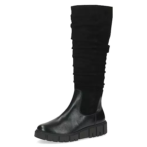 Caprice Damen Hohe Stiefel Airmotion aus Leder Plateau - Bequeme Weite - Schwarz