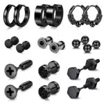 CASSIECA Herren Edelstahl Ohrringe Set - Schwarze Creolen und Ohrstecker für Männer