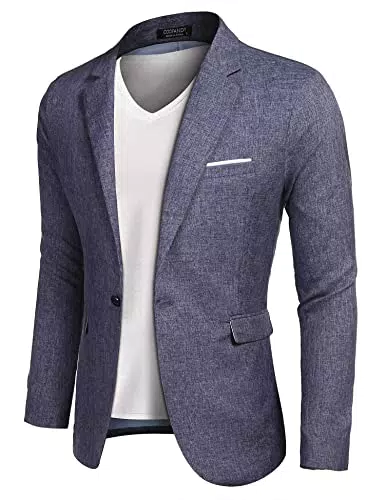 COOFANDY Blazer Herren Sportlich Sakkos Regular Fit Freizeit Anzug Lässig Klassich 1 Knopf Jacke Einfarbig Blau XX