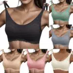 Sport BH ohne Bügel für Damen - Nahtloser Push-Up BH mit Spitze und Polsterung