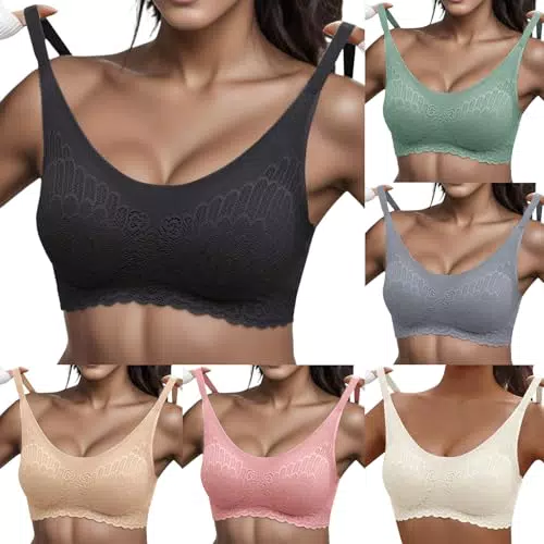 "Sport BH ohne Bügel für Damen - Nahtloser Push-Up BH mit Spitze und Polsterung"