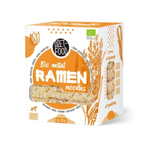 Bio Ramen Hirsennudeln - Glutenfrei, Vegetarisch, Vegan - Fettfrei, Sojafrei - Niedriger Kaloriengehalt