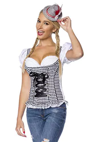 Dirndline Damen Trachtenmieder mit integrierten Push-up Bluse