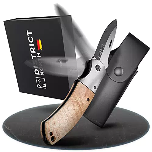 District North Zweihandmesser mit Wurzelholzgriff aus 440C Stahl - Ideal für Outdoor und Camping