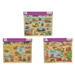 Eichhorn Plug-In-Puzzle 40x35cm mit 21-23 Teilen - Safari, Bauernhof, Verkehr - FSC zertifiziertes Linden-Sperrholz