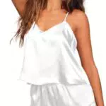 Ekouaer Damen Satin Pyjama Set - Kurzer Schlafanzug aus Seide für Frauen