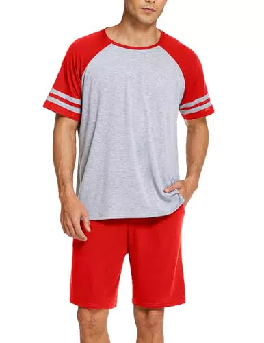 "Ekouaer Herren Schlafanzug Kurzarm Pyjama Set mit Rundhals T-Shirt und Shorts"