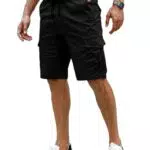 Elegancity Herren Cargo Shorts - Schwarze Sommer Freizeithose mit Elastischer Taille und 6 Taschen