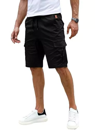 "Elegancity Herren Cargo Shorts - Schwarze Sommer Freizeithose mit Elastischer Taille und 6 Taschen"