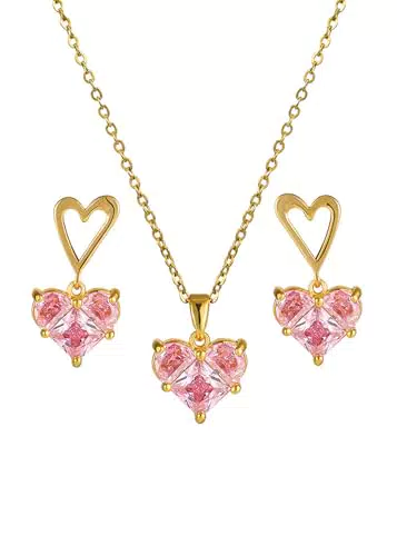 Herz-Schmuck-Set für Damen mit Cubic Zirkonia Anhänger - Schmuck Geschenke für Frauen