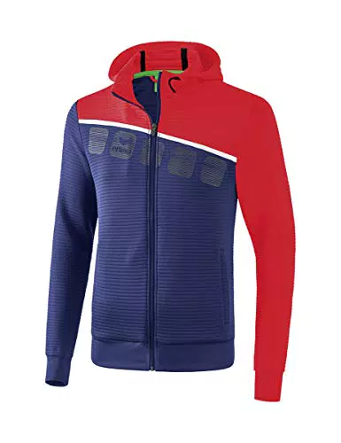 Erima Herren 5-C Trainingsjacke mit Kapuze, schwarz/grau melange/weiß