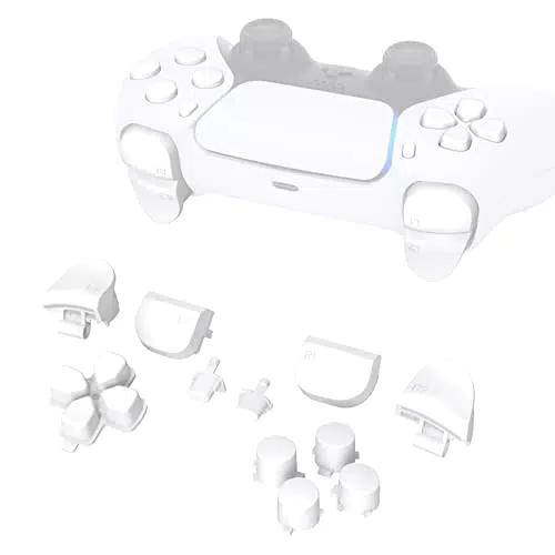 "eXtremeRate Ersatz Tasten für PS5 Controller - Kompatibel mit BDM-010 & BDM-020 - Aktionstasten, Steuerkreuz, R1, L1, R2, L2 Triggers - Share & Options-Taste - Weiß"