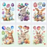 Fensterbilder Ostern Selbstklebend - Fenstersticker PVC mit Hase, Ostereier und Küken