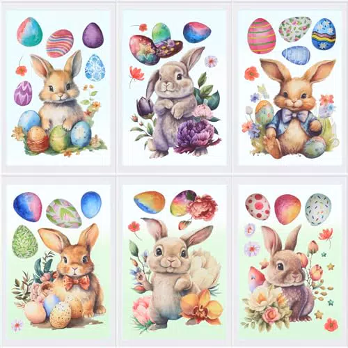 Fensterbilder Ostern Selbstklebend - Fenstersticker PVC mit Hase, Ostereier und Küken