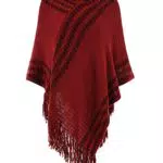 Ferand Damen Poncho Cape mit Zickzackmuster und Kapuze - Bequemer Pullover mit Fransen.