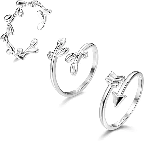 "Sterling Silber Offene Zehenringe Set für Damen - Verstellbare Manschette mit Stern, Pfeil und Blume"