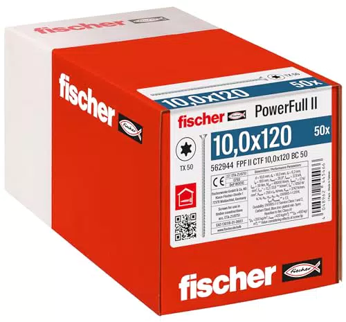 Fischer PowerFull II 10,0 x 120 Premium Vollgewindeschraube mit innovativer Spitzengeometrie