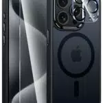 FNTCASE iPhone 15 Pro Hülle: Magnetisch Matt Stoßfestes Case in Schwarz