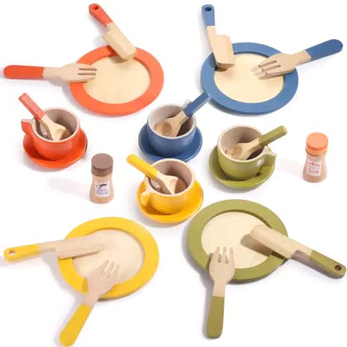 Holz Geschirrset für Kinderküchen - Spielküche Zubehör