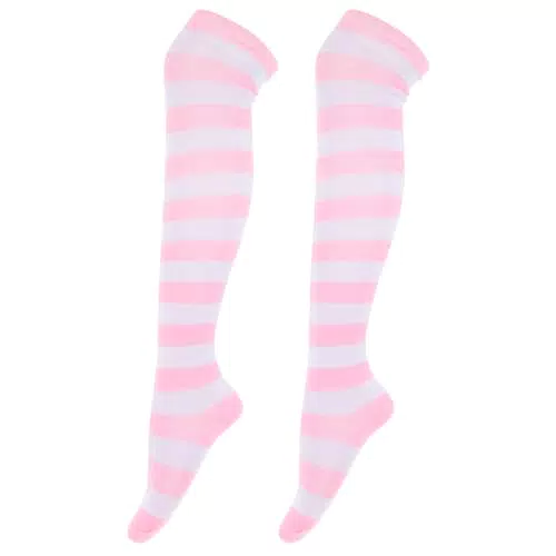 Anime Gestreifte Oberschenkelhohe Socken für Frauen - Rosa & Weiß