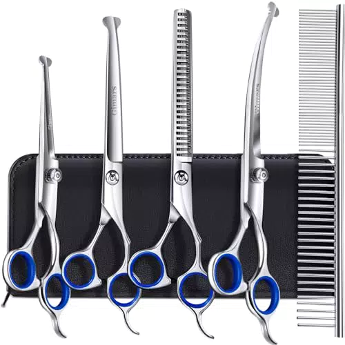 "Gimars Profi Hundeschere 6-In-1 mit Rundspitze, Titan-beschichtet für Hunde, Katzen & Tiere"
