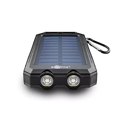 Goobay Outdoor Powerbank 8.0 mit Solarpanel und Taschenlampe, für Outdoor-Abenteuer