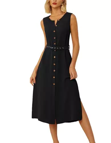 Grace Karin Sommerkleid ärmellos mit Gürtel und Taschen