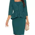 Grace Karin Damen Business Outfit - Elegant Kleid Suit Slim Fit 3/4 Ärmel Bluse Blazer Coat - M - Blau Grün