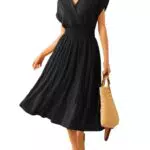 Grace Karin Damen Freizeitkleid mit hoher Taille und V-Ausschnitt