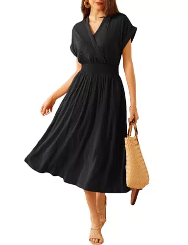 Grace Karin Damen Freizeitkleid mit hoher Taille und V-Ausschnitt
