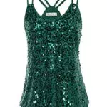 Grace Karin Glitzer Party V-Neck Top - Dunkelgrün