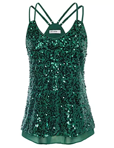 Grace Karin Glitzer Party V-Neck Top - Dunkelgrün