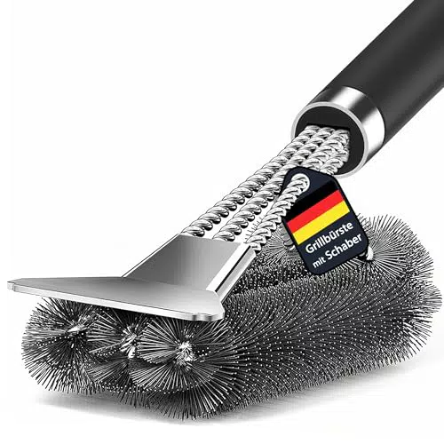 Grillbürste mit Extra Langen Edelstahlborsten und Wärmedämmungsgriff - Ideal für Gas-, Holzkohle-, Kugel-, Elektrogrill und Rostpflege.