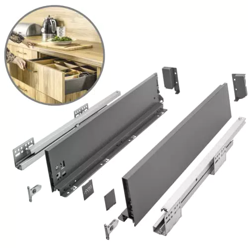 AXIS PRO Schubladensystem mit Vollauszug und Soft-Close - Anthrazit - 500 mm x 120 mm - Belastbarkeit 40 kg