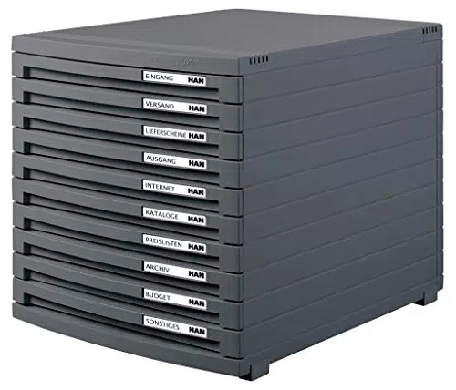 HAN Schubladenbox CONTUR mit 10 flachen offenen Schubladen bis Format B4