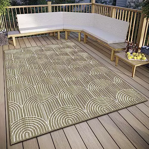 HANSE Home Pangli Outdoor Teppich Wetterfest Wendeteppich Skandinavischer Boho Style Wasserfest Einfarbig Geometrisch 3D-Effekt für Garten
