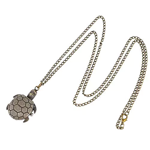 Taschenuhr mit Kette Antiken Quarz Vintage Bronze Schildkröte Anhänger Halskette Uhr