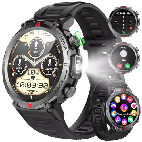 Smartwatch für Herren mit Telefonfunktion und 1,45 Zoll Touchscreen - Fitnessuhr mit 110+ Sportmodi, Herzfrequenz- und Schlafmonitor, Schrittzähler für iOS und Android