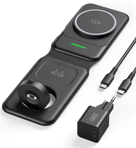 Magsafe Ladegerät für Apple Watch und iPhone - 3-in-1 Induktive Ladestation - 15W Wireless Charger - Qi-Zertifikat - Reise freundlich