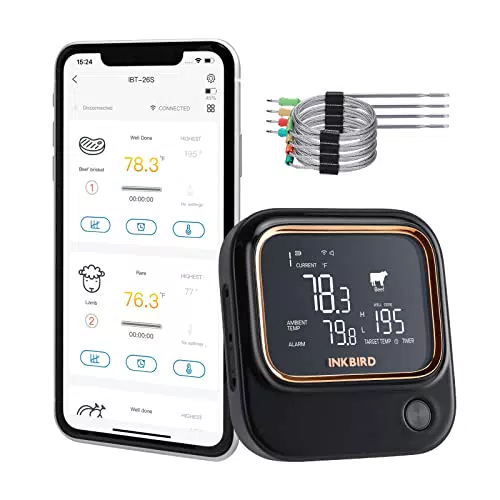 Inkbird IBT-26S Fleischthermometer, Bluetooth 5.1 Signal 70m und WIFI 2.4G