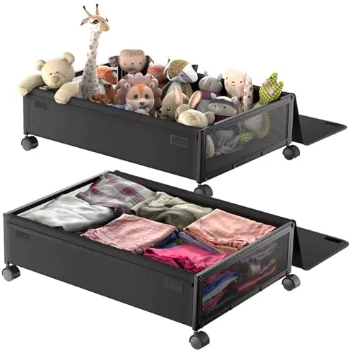Unterbett Aufbewahrungsbox mit Rollen und Deckel - Praktische Aufbewahrung für Kleidung, Schuhe und Spielzeug