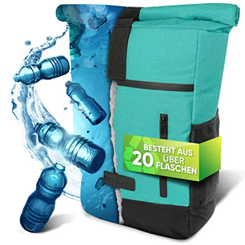 invilus® Rolltop Rucksack aus Recycelten Plastikflaschen - Uni Laptop Tagesrucksack für Damen und Herren