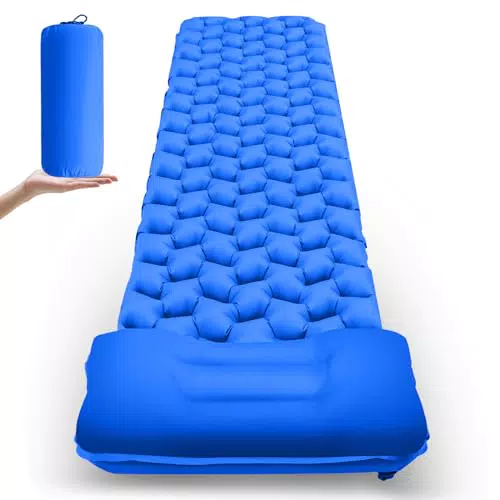 Ultraleichte aufblasbare Camping-Isomatte mit Kissen - Wasserdichte Luftmatratze für Outdoor-Aktivitäten