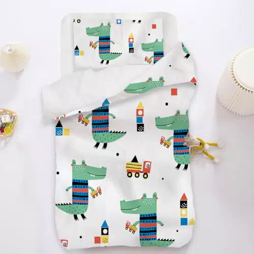 Kinder Bettwäsche Set mit Krokodil-Motiv und Reißverschluss - Maschinenwaschbar