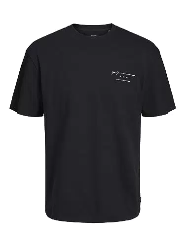 JACK & JONES Herren T-Shirt mit Branding, Rundhalsausschnitt, Schwarz
