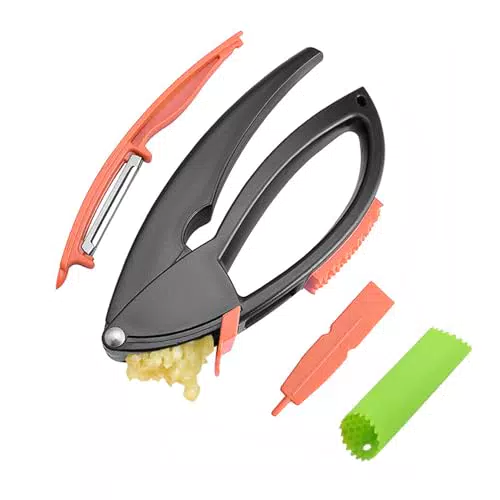 Knoblauchpresse von JINMEE - Multifunktionaler Knoblauchstampfer mit Silikon-Knoblauchschäler